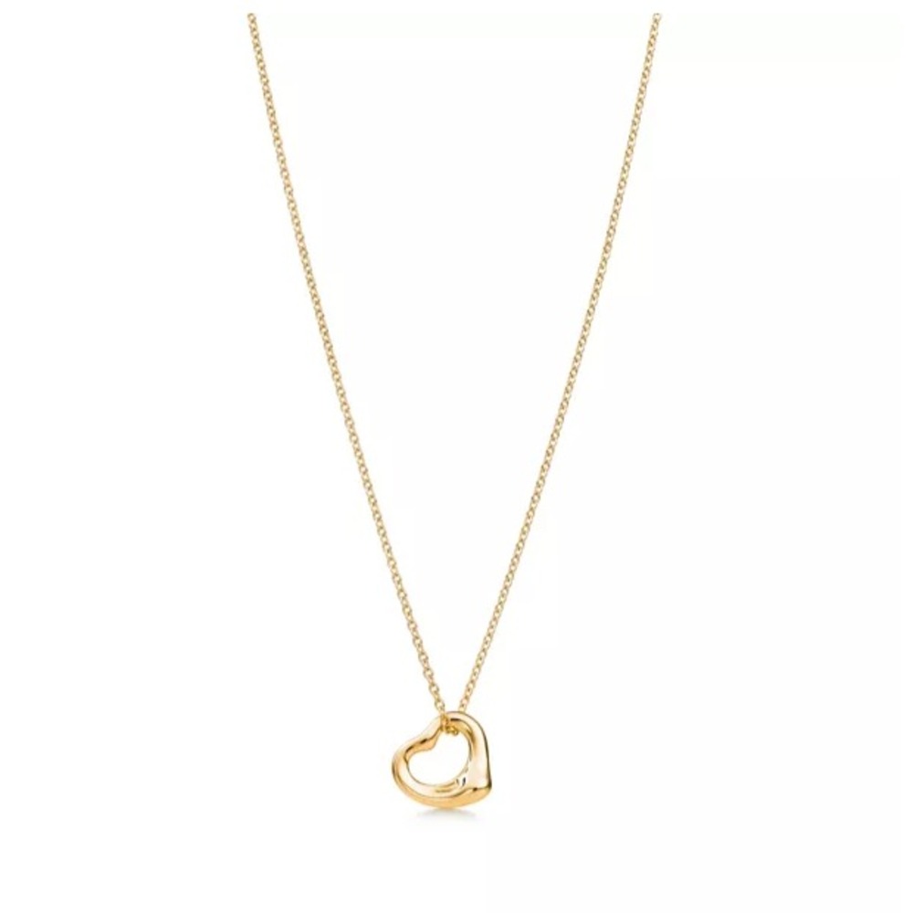 Tiffany & Co. Elsa Peretti Open Heart Pendant Necklace 18K Gold AU750 11mm